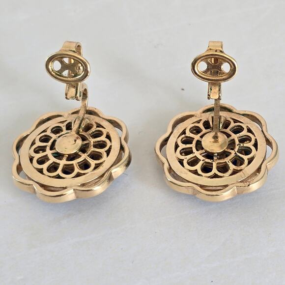 Crown Trifari Alfred Philippe Earrings Modern Mosaics Sapphire Turquoise Gold - Picture 6 of 7